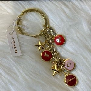 63495 - Coach Enamel Mix Disc Gold Key Ring Chain